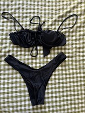 Somerfield Swim Bikini Medium Black Adjustable Tie Front & High Cut Bottoms BNWT