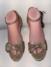 Gold Sparkly Wide Fit Party Mid Heel Shoes With Bow UK Size 6 EU 39.