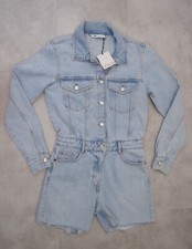 Zara Womens BRAND NEW Denim Short Jumpsuit Size S Small Blue Long Sleeve 