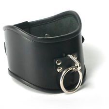 Black Faux Leather Classic Posture Bondage Locking Neck Collar Single Buckle