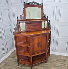 Antique Victorian Aesthetic Movement Oak Sideboard Buffet Cabinet Mirrored Back