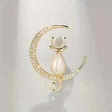 Lovely Cat Moon Crystal Brooch