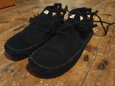 Ladies - Black Moccasins - Front Minnetonka Fringe - Rear Lace Size UK 4