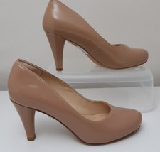 Clarks Patent Leather Nude Beige High Heels Court Shoes Cushioned Insoles UK 4E