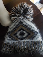 Unworn NEXT Chunky Eyelash Fibre Knitted Bobble Hat Nordic Style - S-M Size.