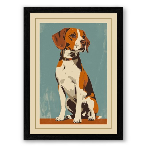 Beagle portrait vintage framed - portrait,