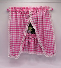 Dolls house curtains  - pink &