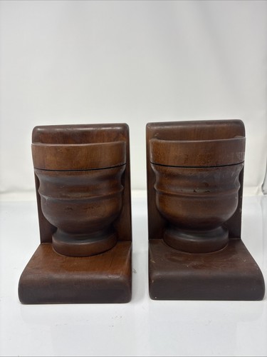 Vintage wood urn vase bookends - wood,