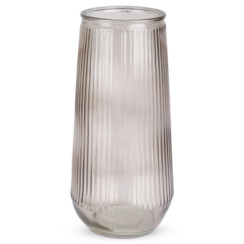 Brown glass ribbed vase 30cm - vase,