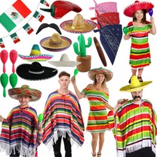 MEXICAN FANCY DRESS SOMBRERO PONCHO CIGAR FIESTA MEXICAN FANCY DRESS OUTFITS LOT