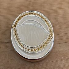 Cream Oval Compact Mirror enamel and costume gems 