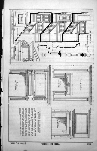 Antique old print plans - old,