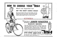 BSA 'Junior Roadster' Bicycle ADVERT Small Vintage 1950s Print Ad 162/08