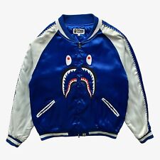 Men's 2016 A Bathing Ape BAPE WGM Blue Sukajan Souvenir Shark Jacket, Y2K Bomber