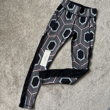 SWEATY BETTY Mesh REVERSIBLE Pattern Black Medium Rise Yoga Leggings S UK10