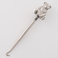 Antique Button Hook with Silver Teddy Bear Birmingham c1910
