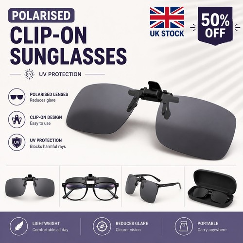 Polarised clip sunglasses - on,