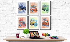 Disney Cars Pastel Watercolour Poster Set Of 6 Prints Pictures Wall Art Poster