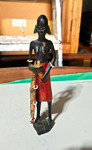 Hand painted carved wood woman - wood,