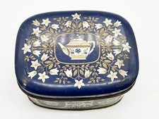 VINTAGE TEA CADDY TIN BLUE AND GOLD DESIGN