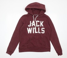 Jack Wills Womens Burgundy Hoodie UK 14 Cotton Blend Pullover