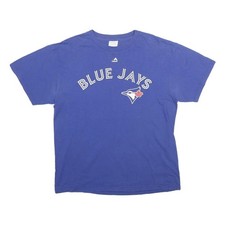 MAJESTIC Mens Blue Blue Jays Graphic T-Shirt L Short Sleeve Crew Neck Cotton