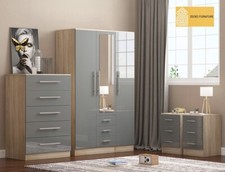 Combi Bedroom Set, Wardrobe, Chest, Bedside Drawer – HIGH GLOSS GREY/BLACK/WHITE