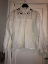 Vintage White Cotton Embroiderd top blouse Size 8-10 Victorian Neckline
