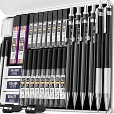 Nicpro 34PCS Black Art Mechanical Pencils Set, Metal Drafting Pencil 0.3, 0.5