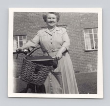 Old B&W Tiny Photo Woman with bicycle Wicker Basket Fashion Handbag