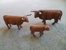 Schleich Scottish Highland Cattle Family : Cow, Bull and Calf - Retired Models