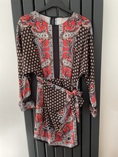 Zara Size M Red & Black Floral Oriental Wrap Dress New
