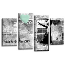 Framed Large Banksy Canvas Art Duck Egg Grey Balloon Girl Print Split Wall Panel