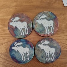 4 Beautiful James Diller Raku  Pottery Coasters. All signed On The Back.