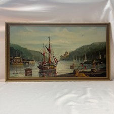 Large Framed Harbour Scene Oil