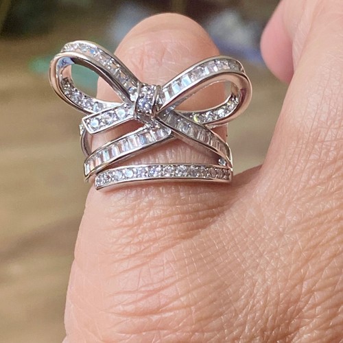 Silver bow ring women - bow,