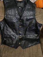 Navarre Leather Co Italian Stone Design Mens Black Leather Biker Vest Sz XL