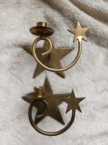 Pair star swirl brass - pair, candle