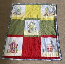 Child's Hand Made Quilted Bed Spread  Beach Hut Theme. 120 x100  cms