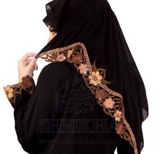 Swarovski Crystal Hijab For Abaya Fabric Chiffon Headscarf Sheyla Hijaab Black