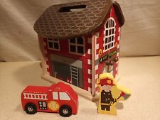 Little Town Wooden Fire Station Play Set, wooden carry case & Figures