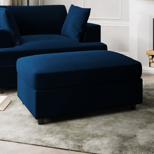 Large navy velvet - footstool,