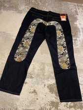 Evisu Mens Denim Jeans -Black Gold Large Embroidred Seagull Logo - New - 38