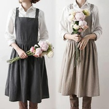 Women Cotton Linen Dress Apron