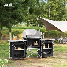 Portable Camping Table Kitchen Unit with 5 Compartments Outdoor Cooking Station