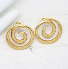 Vintage 1980s Signed Napier Gold Plated Circle Swirl Stud EARRINGS Jewellery