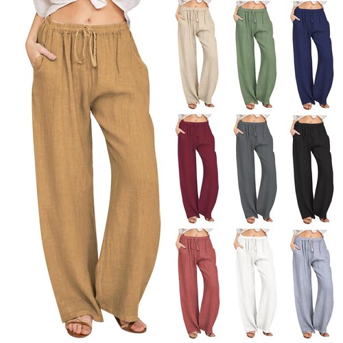 Womens cotton linen - wide, leg