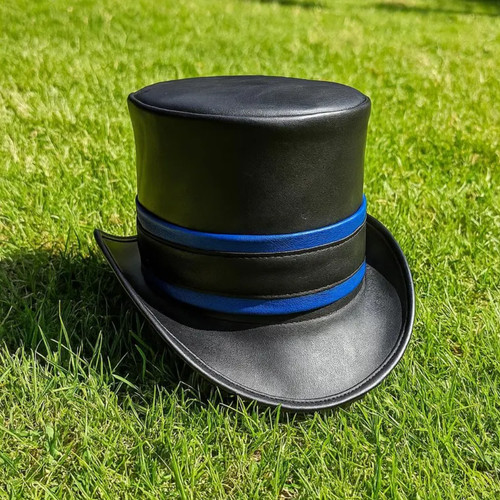 Handmade black leather top hat - leather,