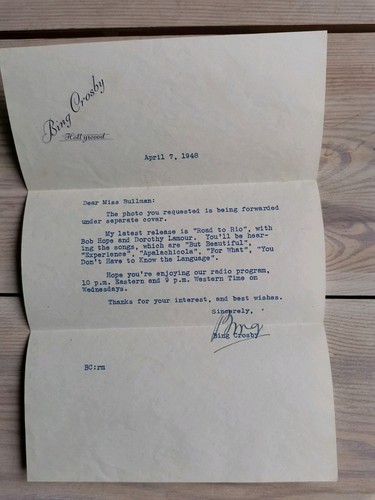 Bing crosby signed fan letter - signed,