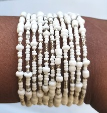 White Bead Coil Bracelet, African Fine Beaded Maasai Bangle, Handmade in Kenya 